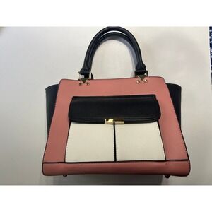 Bizou Pink Black White Colorblock Satchel Handbag Crossbody Bag Gold Hardware